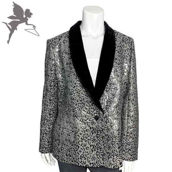 SACHIN & BABI Metallic Leopard Tuxedo Blazer With Velvet Collar - Picture 2 of 9